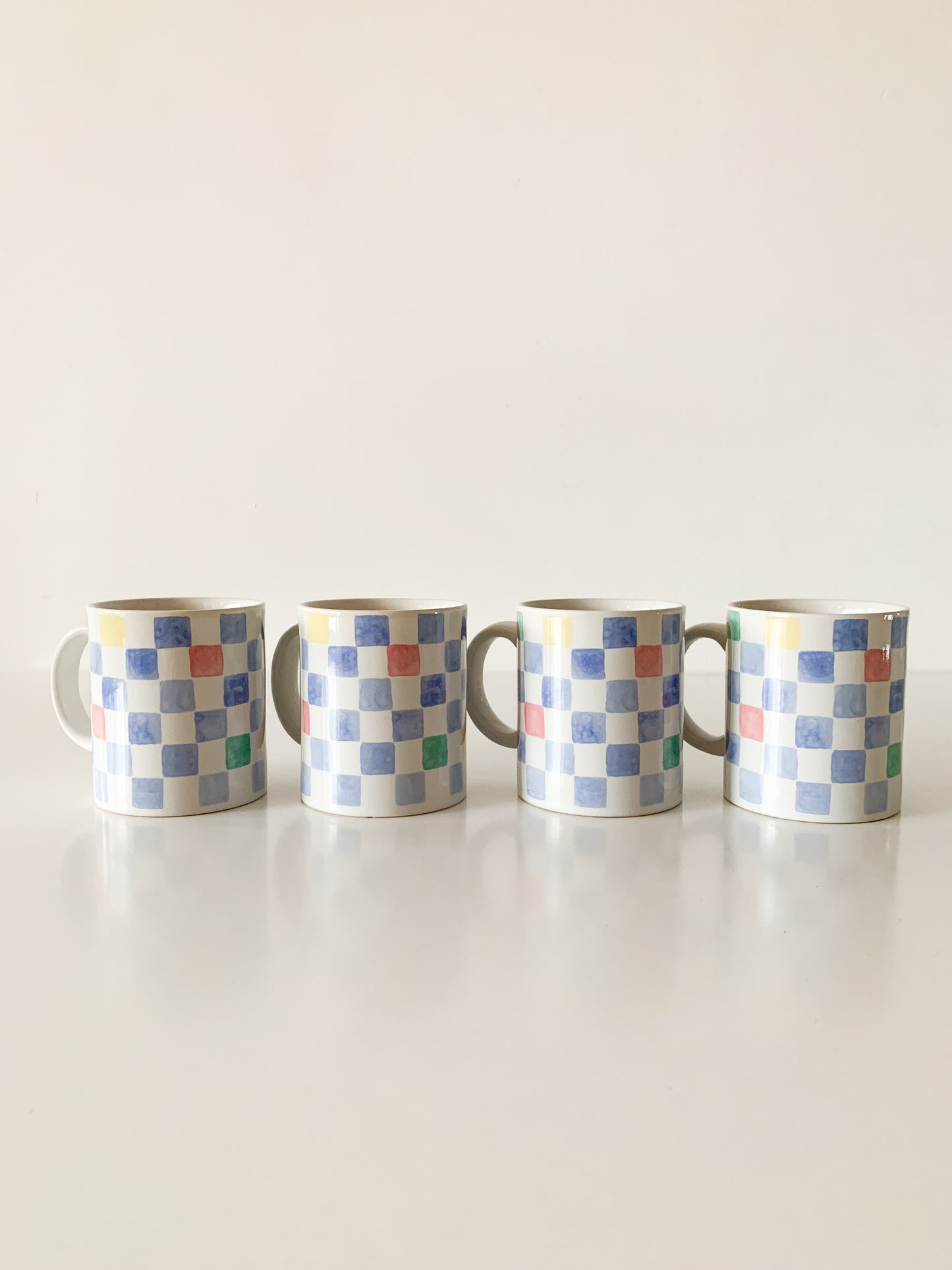 Vintage Pastel Checker Mugs, set of 4.