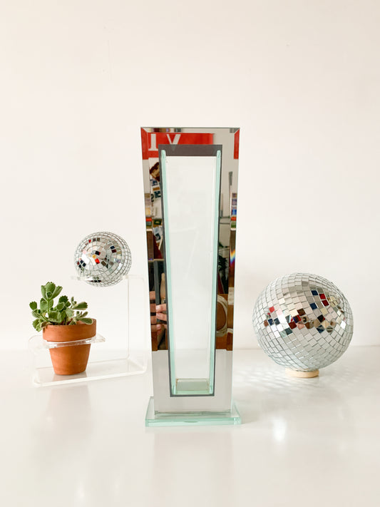 80s Mirrored Glass Pillar Vase