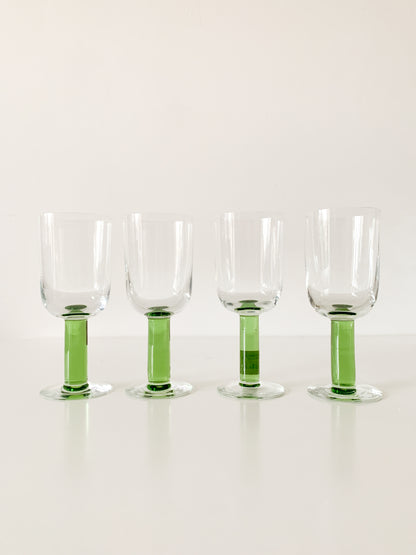 Vintage Chunky Green Stem Glasses, set of 4.