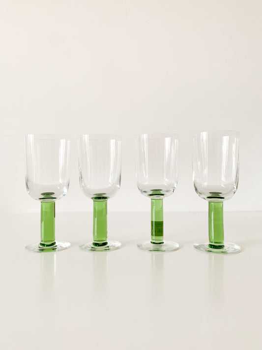 Vintage Chunky Green Stem Glasses, set of 4.