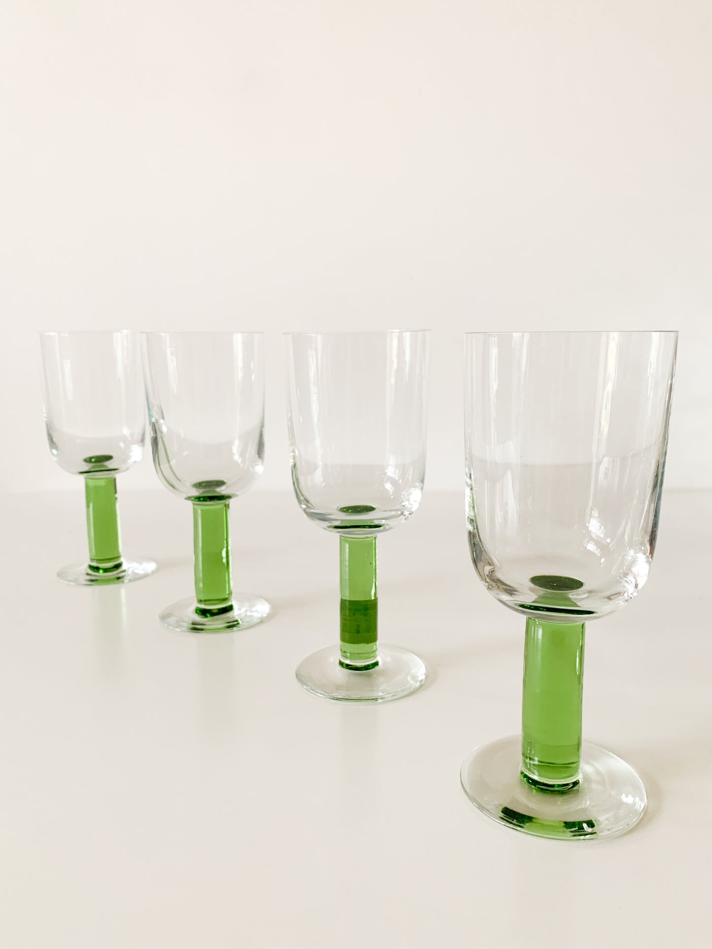 Vintage Chunky Green Stem Glasses, set of 4.