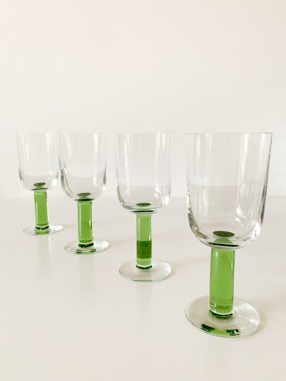 Vintage Chunky Green Stem Glasses, set of 4.