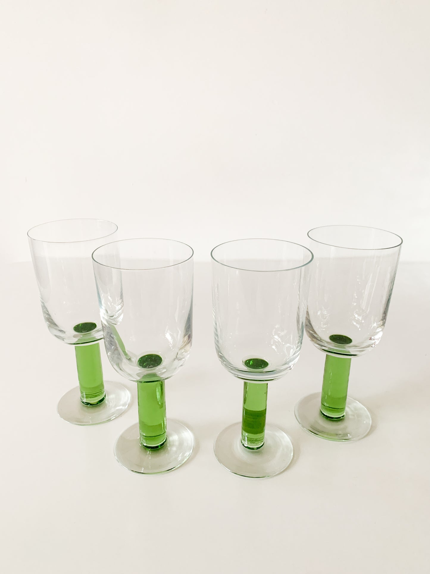 Vintage Chunky Green Stem Glasses, set of 4.