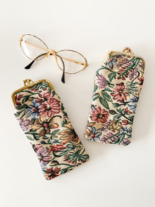 Vintage Floral Tapestry Glasses Case