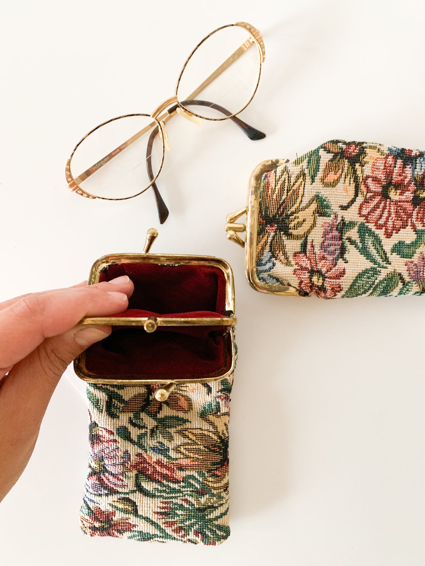 Vintage Floral Tapestry Glasses Case