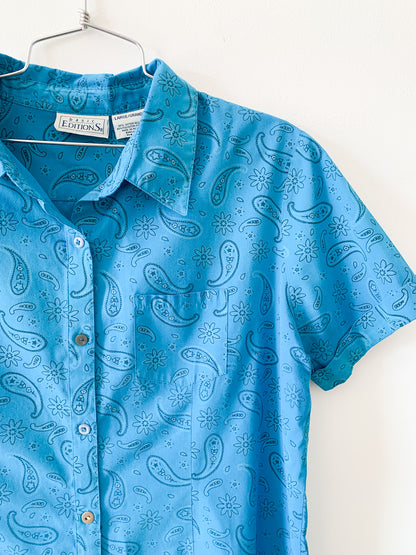 Basic Blue Paisley Camp Top