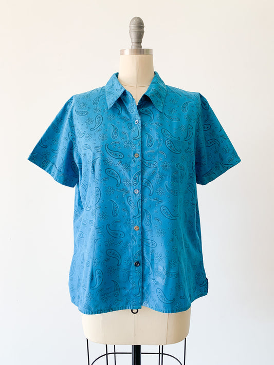 Basic Blue Paisley Camp Top