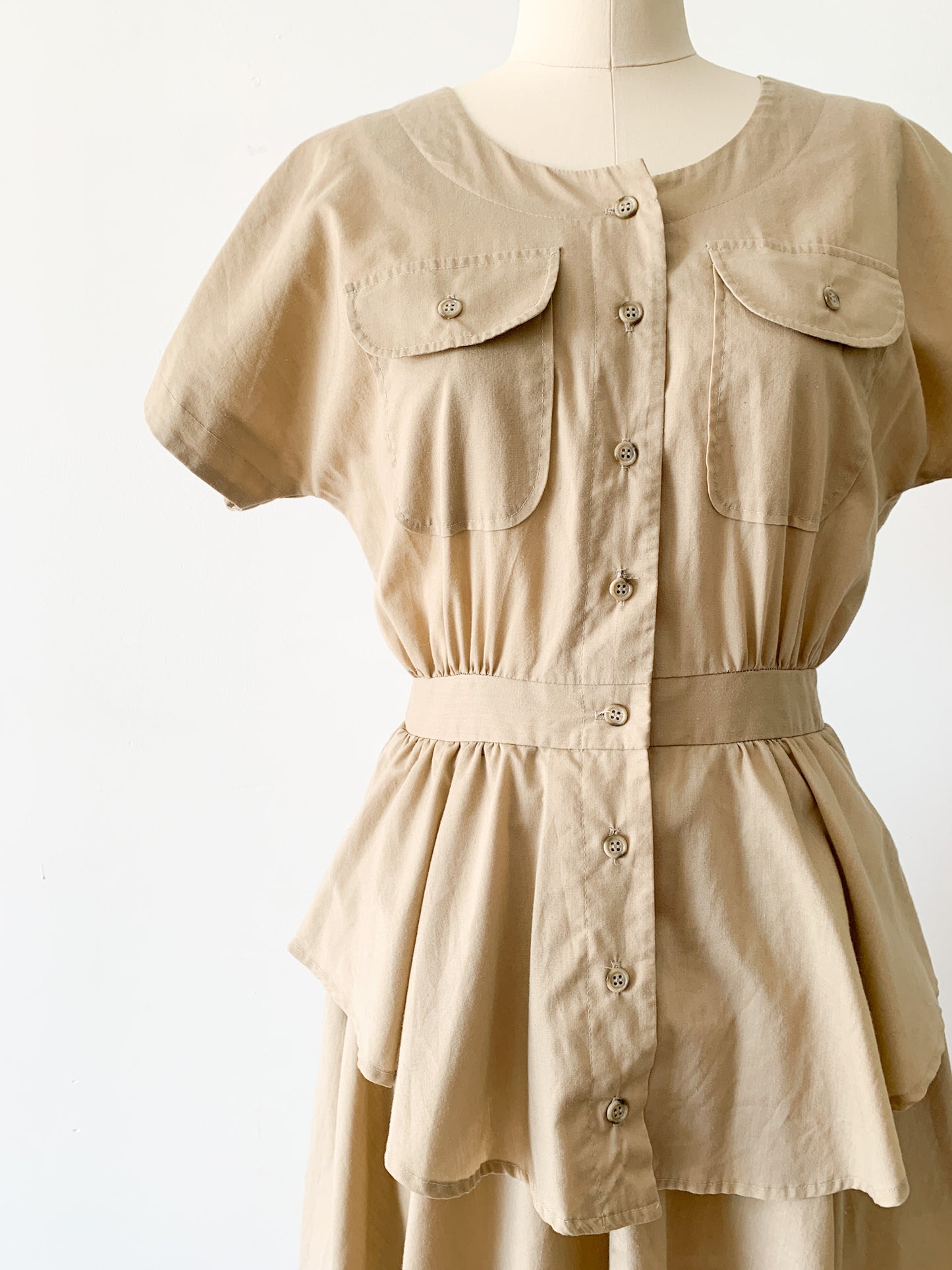 Tan Peplum Shirt Dress