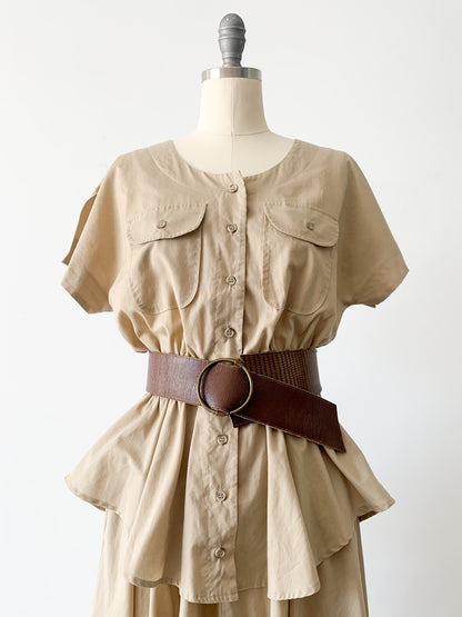 Tan Peplum Shirt Dress