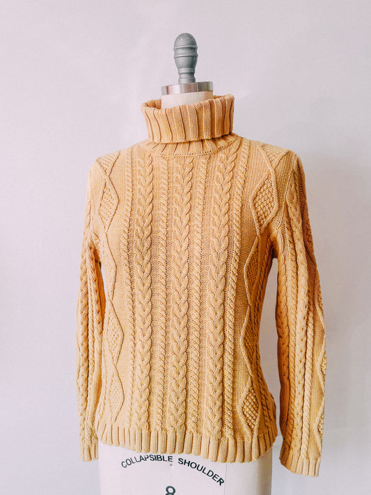 1990s Gold Classic Cable Knit Turtleneck