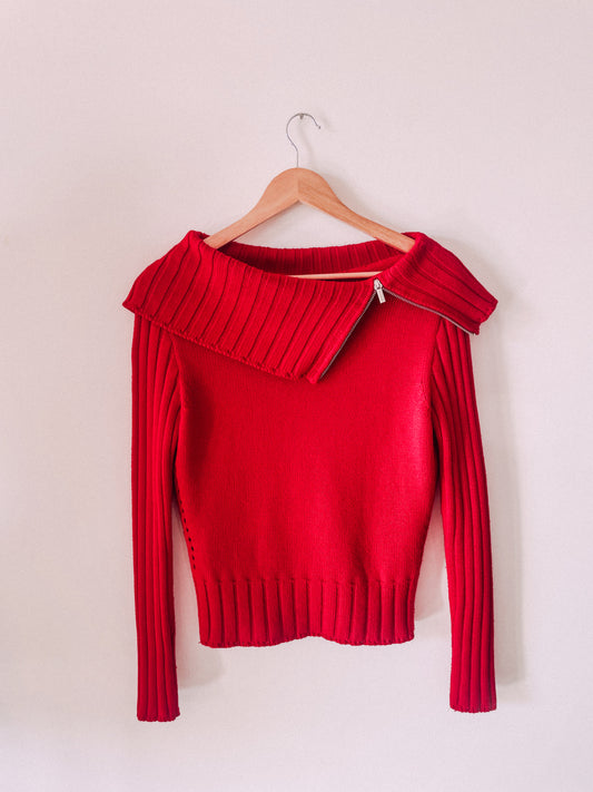 Y2K Red Zipper Sweater