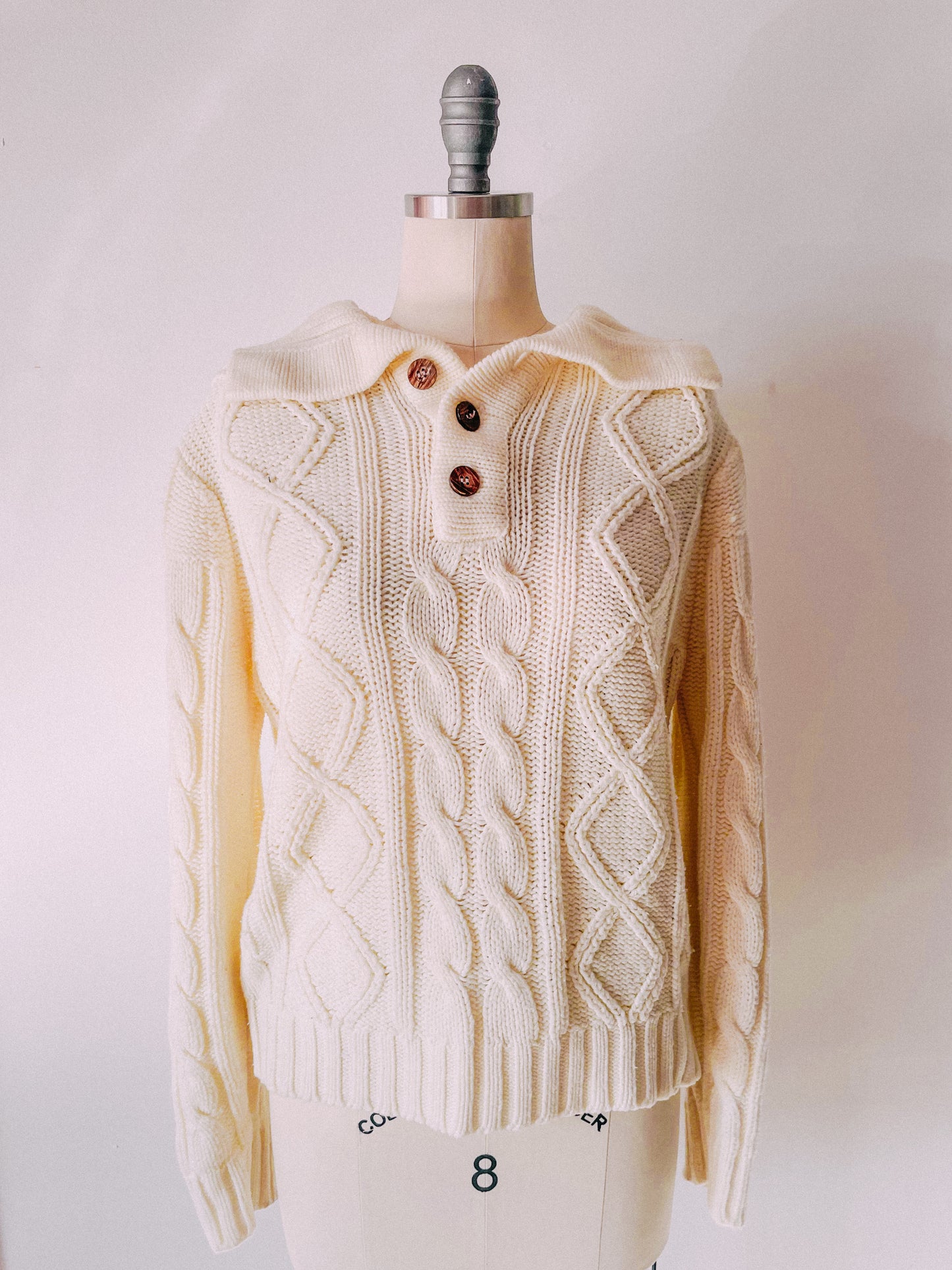 1960s Cable Knit Shawl Collar Sweater