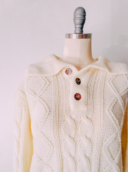 1960s Cable Knit Shawl Collar Sweater