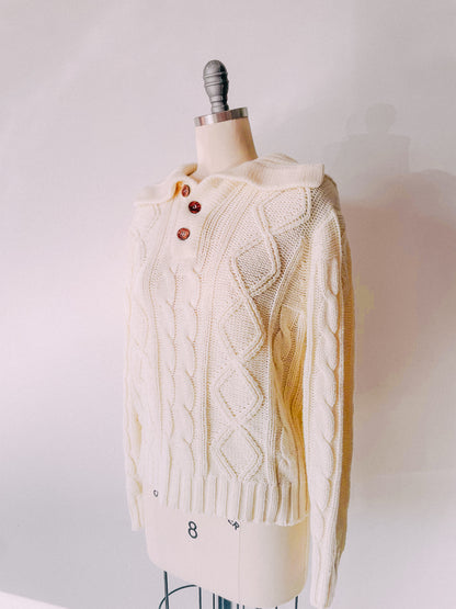 1960s Cable Knit Shawl Collar Sweater