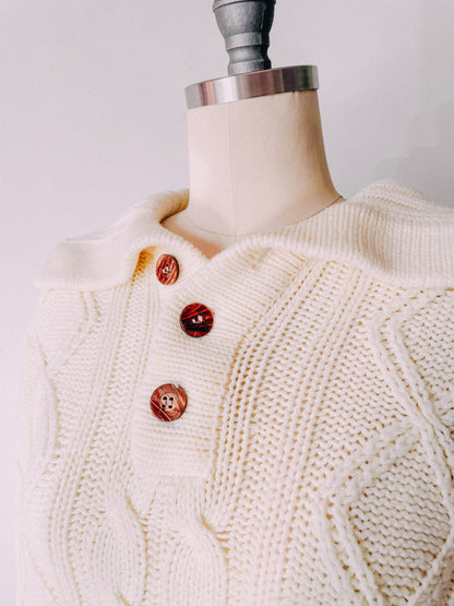 1960s Cable Knit Shawl Collar Sweater