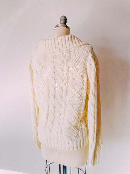 1960s Cable Knit Shawl Collar Sweater