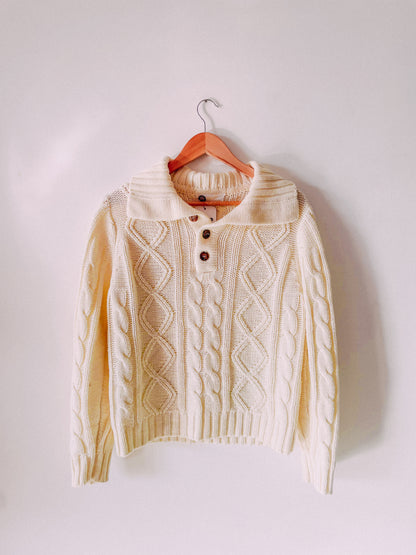 1960s Cable Knit Shawl Collar Sweater