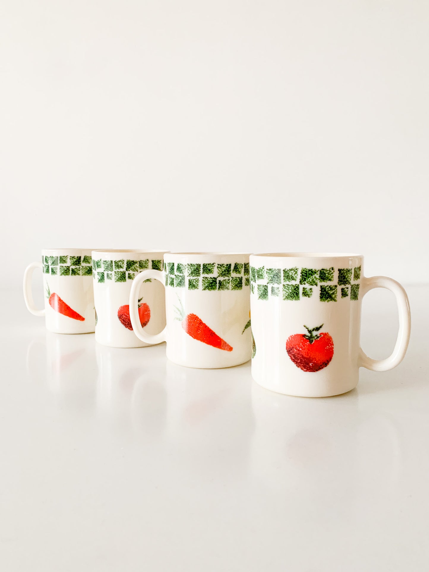 Vintage Arcopal France Vegetable Mugs, set of 4.