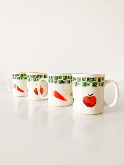 Vintage Arcopal France Vegetable Mugs, set of 4.