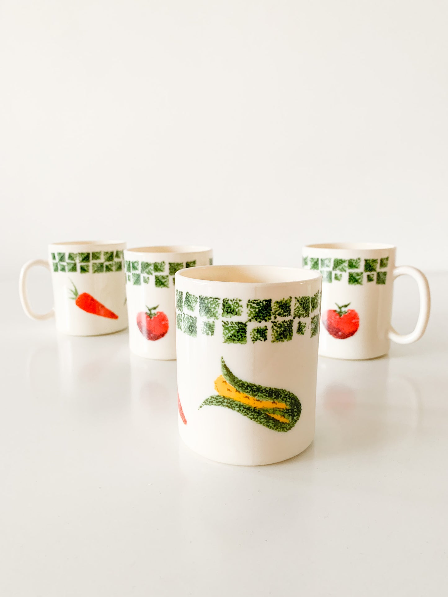 Vintage Arcopal France Vegetable Mugs, set of 4.