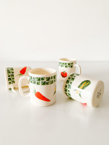 Vintage Arcopal France Vegetable Mugs, set of 4.