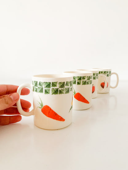 Vintage Arcopal France Vegetable Mugs, set of 4.