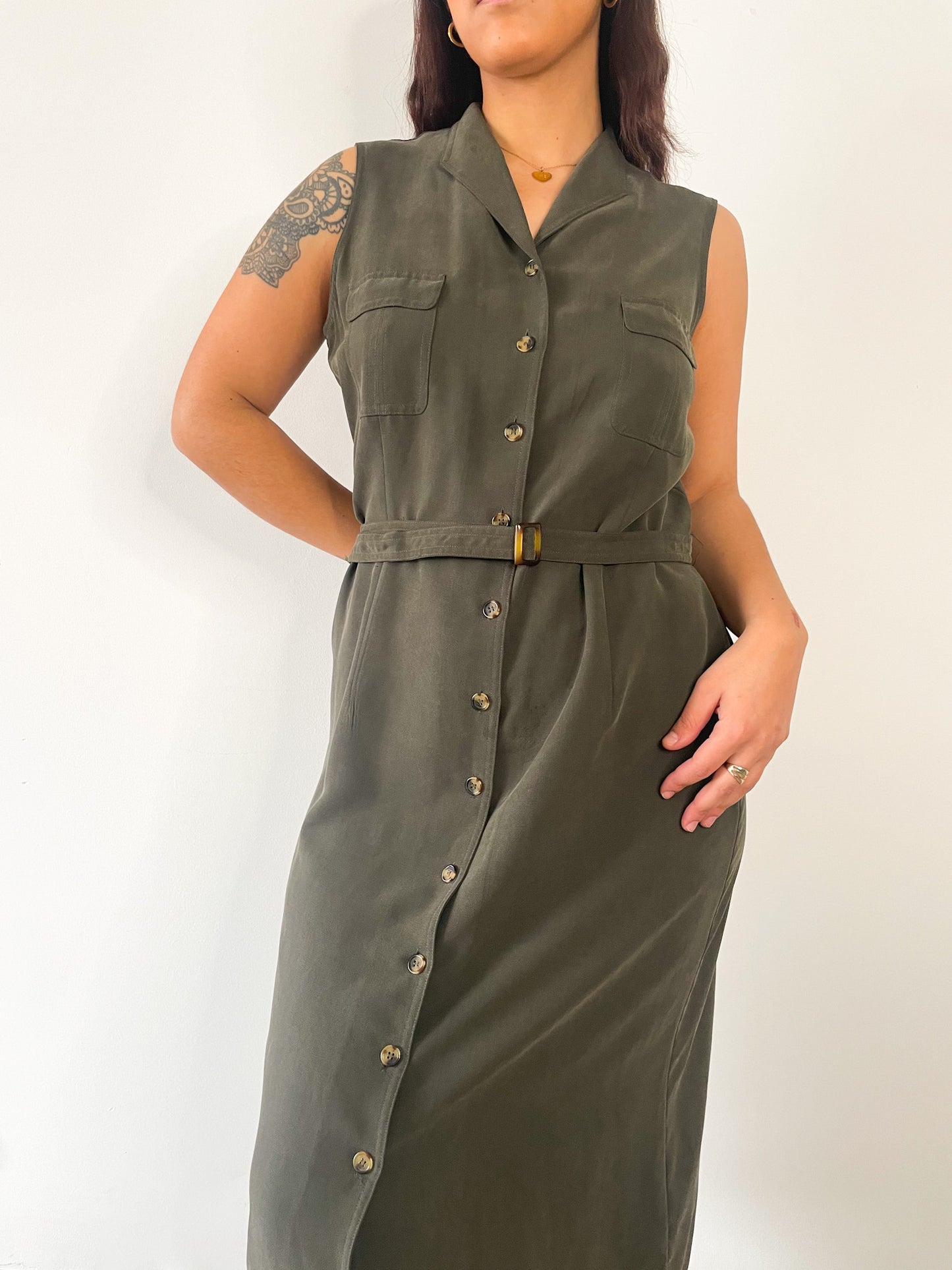 90s Sage Button down Dress