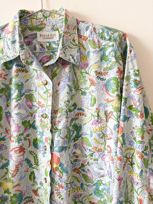 90s Fruit and Floral Collared Top