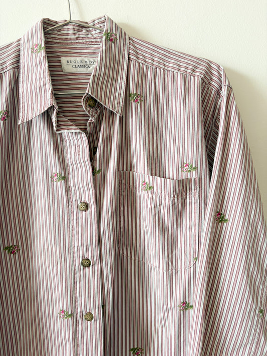 90s Rose Striped Collared Top