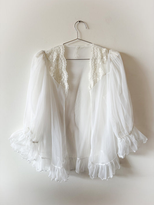 70s Sheer White Ruffled Peignoir