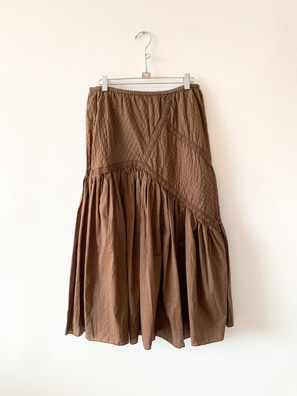 90s Brown Pleated Lace Prairie Skirt