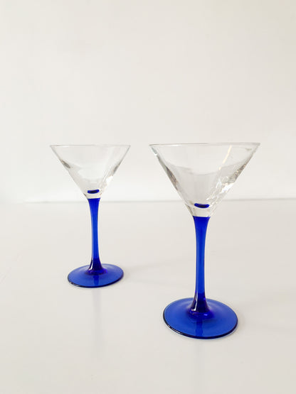 Vintage Blue Martini Glasses, set of 2.