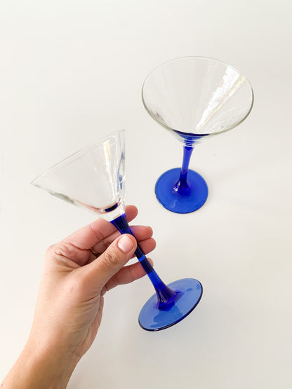 Vintage Blue Martini Glasses, set of 2.