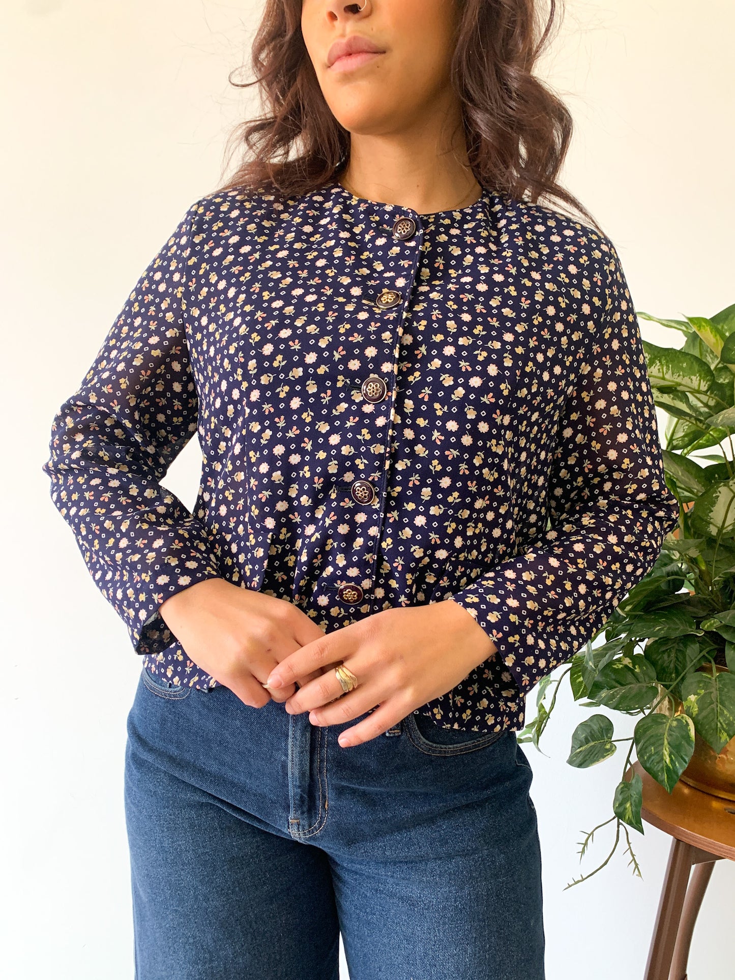 Navy Floral Blazer Blouse