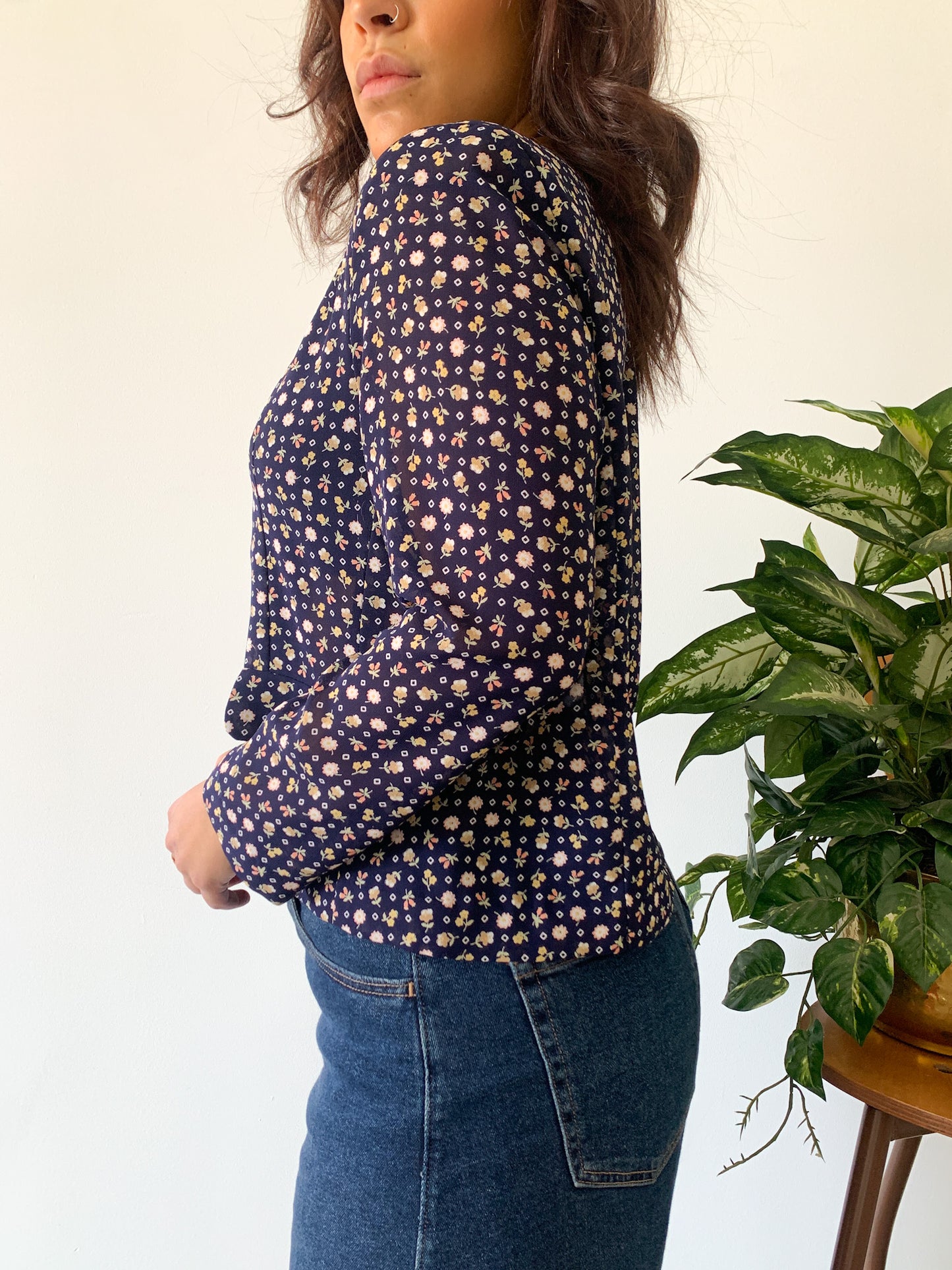 Navy Floral Blazer Blouse