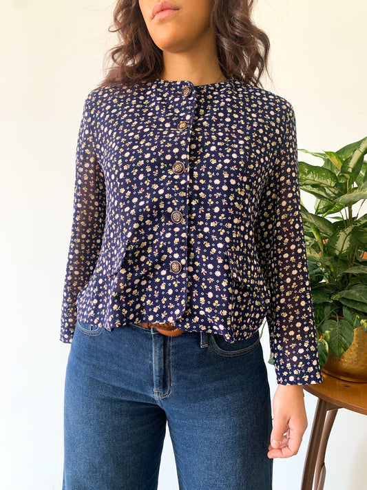 Navy Floral Blazer Blouse