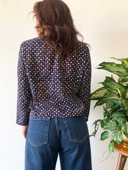 Navy Floral Blazer Blouse