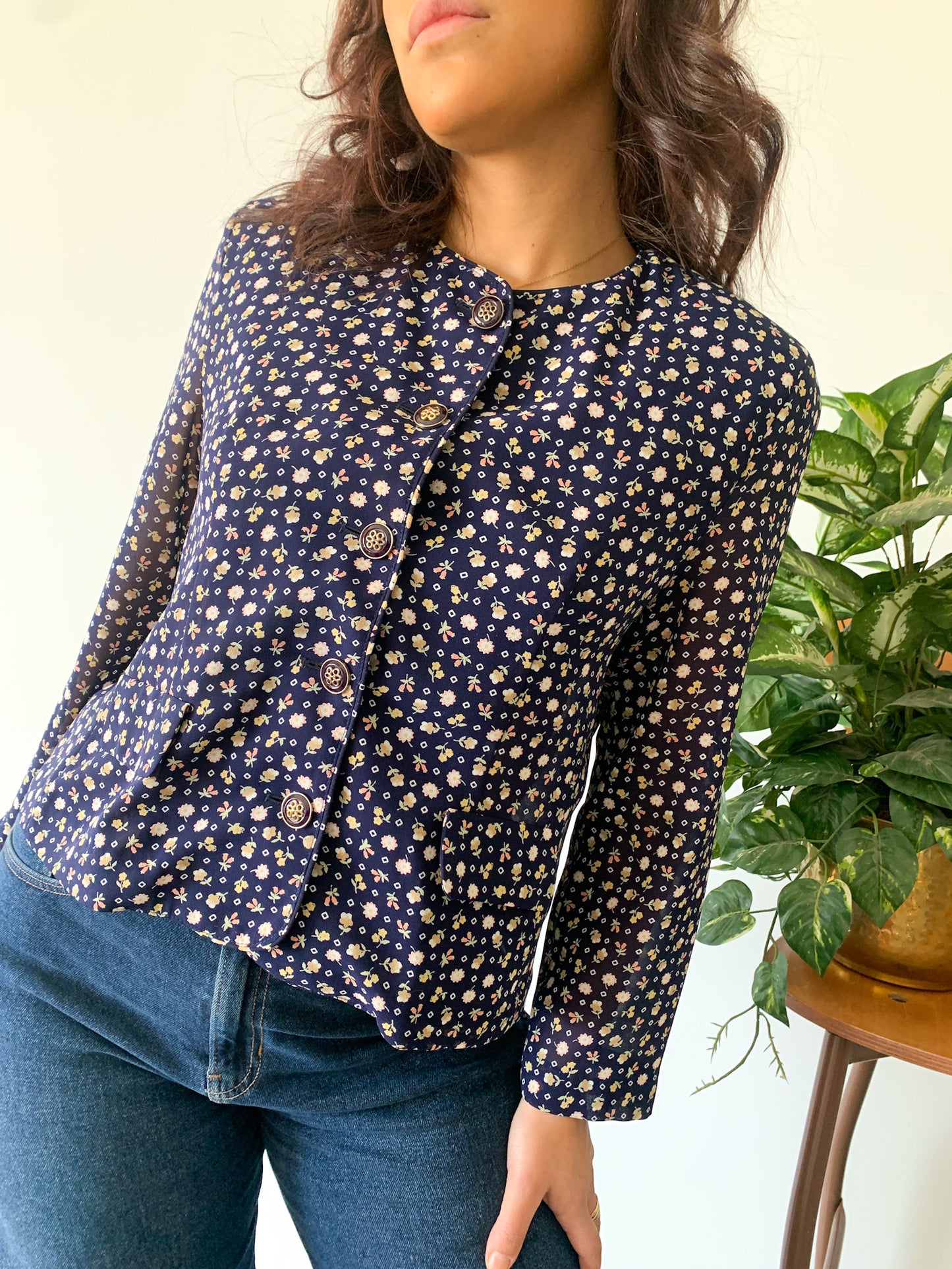 Navy Floral Blazer Blouse