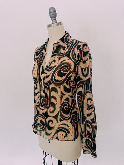 Y2K Sheer Silk Spiral Top