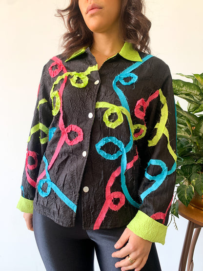 Neon Ribbon Collared Blouse