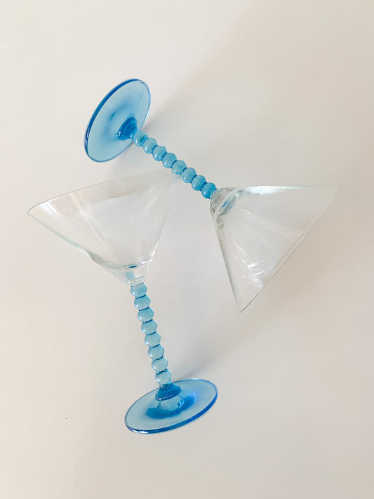 Vintage Bubble Stem Martini Glasses, set of 2.