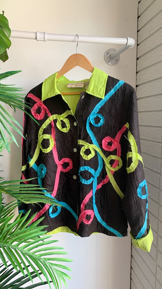 Neon Ribbon Collared Blouse