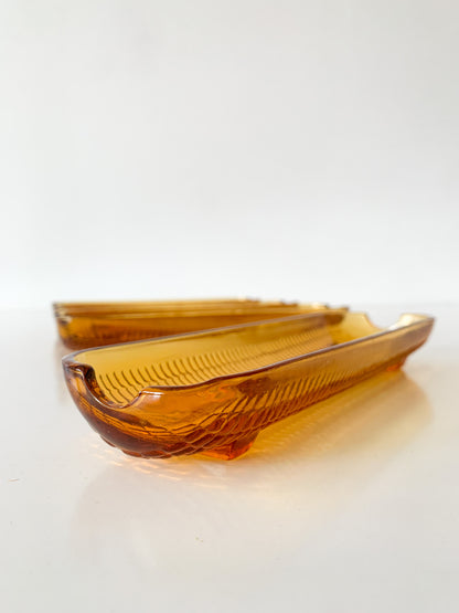 Vintage MCM Amber Glass Corn Holders, set of 4.