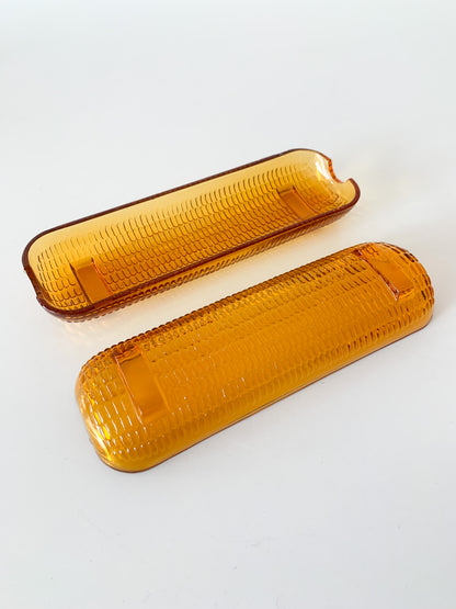 Vintage MCM Amber Glass Corn Holders, set of 4.