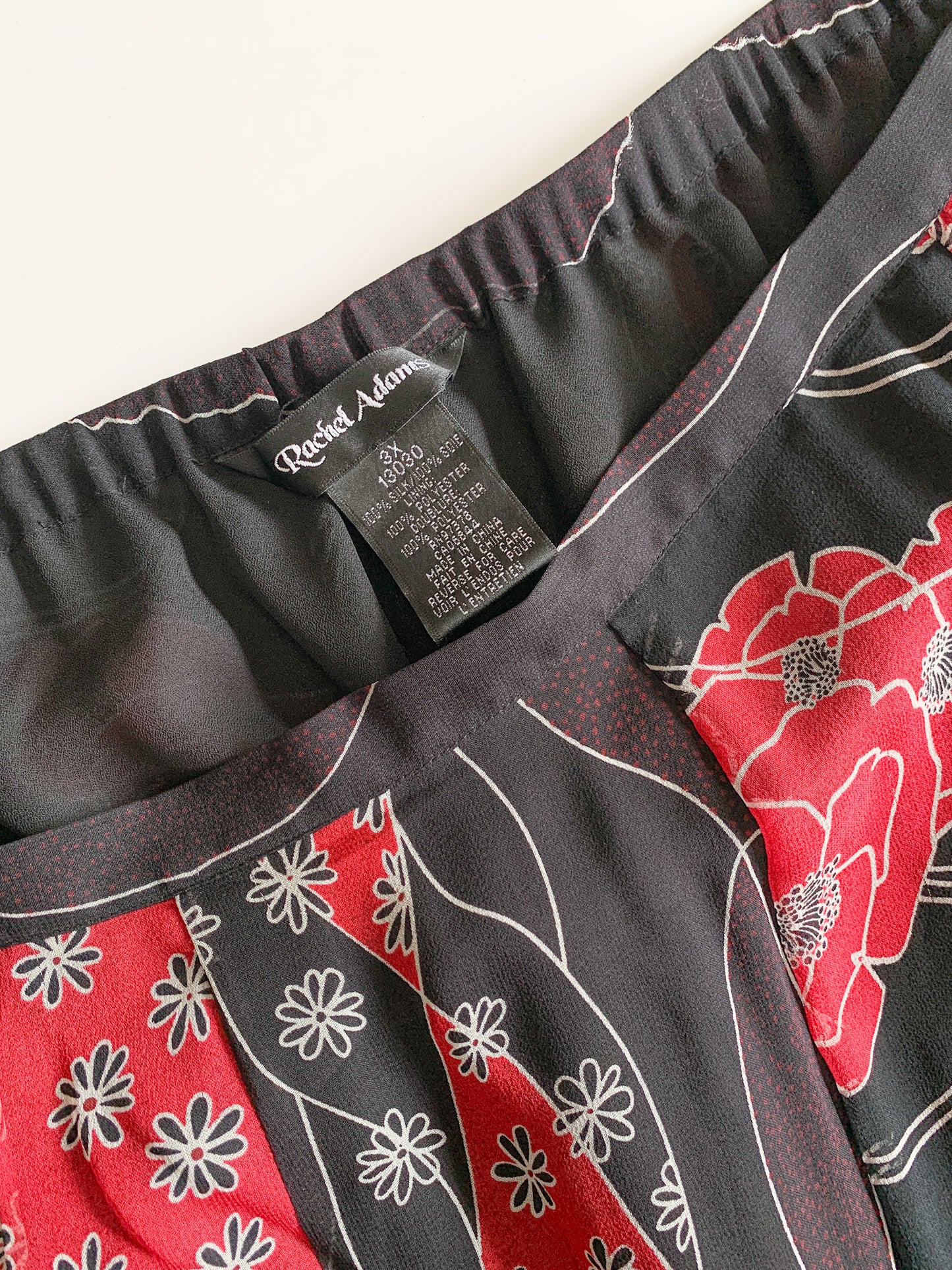 Black + Red Mixed Print Floral Silk Skirt