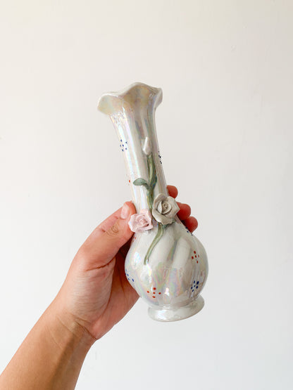 c.1998 Iridescent Floral Stem Vase