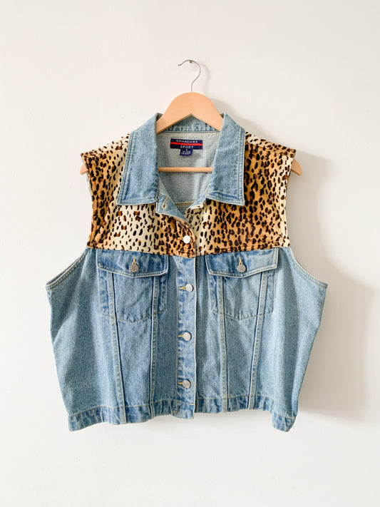 Denim Leopard Vest