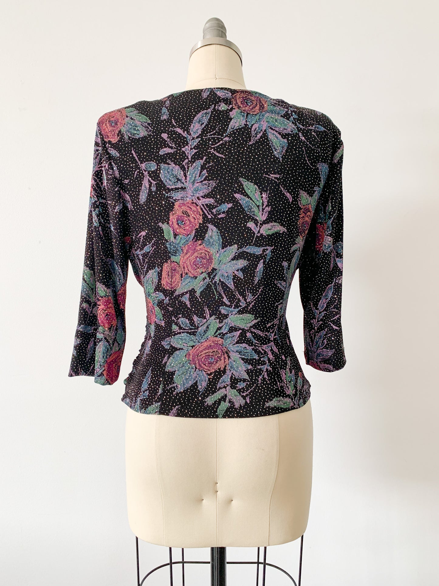 Stippled Glitter Floral Faux Wrap Top