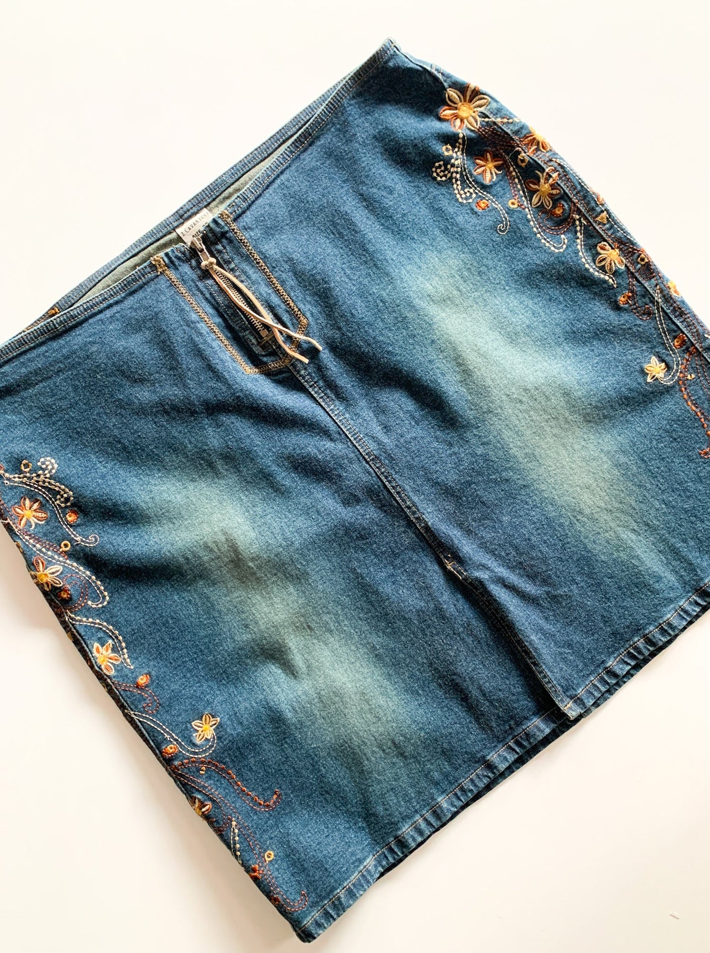 Floral Embroidered Denim Skirt