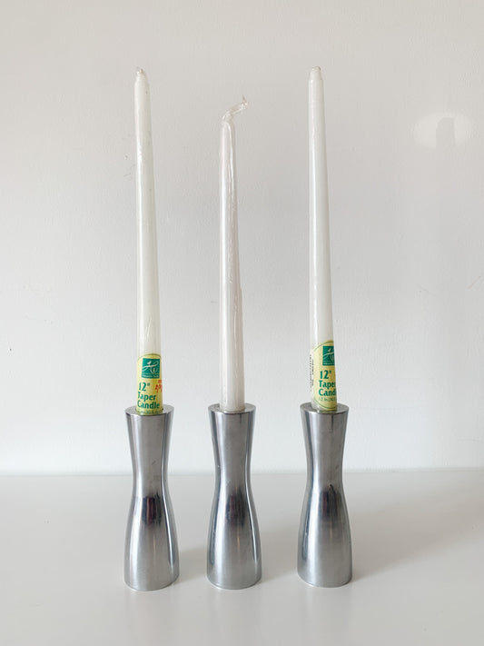 Vintage Chrome Curve Candle Holders, set of 3.